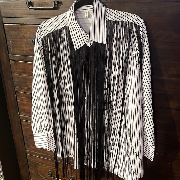 Sexy fun fringe button up striped shirt M men - Picture 4 of 9